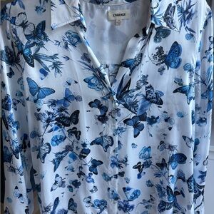 L'AGENCE White and Blue Butterfly Blouse